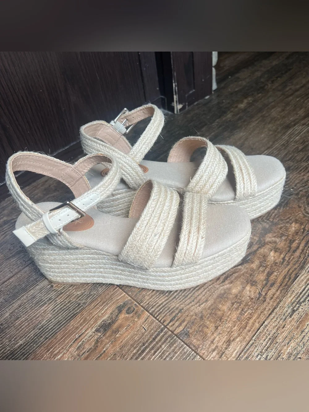 Scoop Natural Beige Jute Espadrille Double Strap Platform Wedge Sandals Size 7